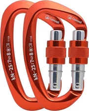 CAMNAL Heavy Duty Carabiner UIAA Certified Locking Carabiner 25kN 2 Pack  Orange