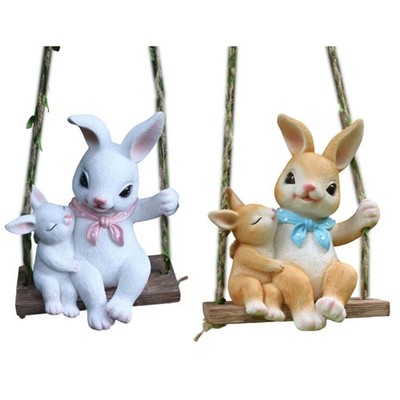 Lovely Rabbit Swing Easter Holiday Party Decoration Resin Handcrafted Ornament