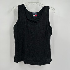 Tommy Hilfiger Womens Silk Beaded Tank Top Size M Black Y2K Evening Partywear