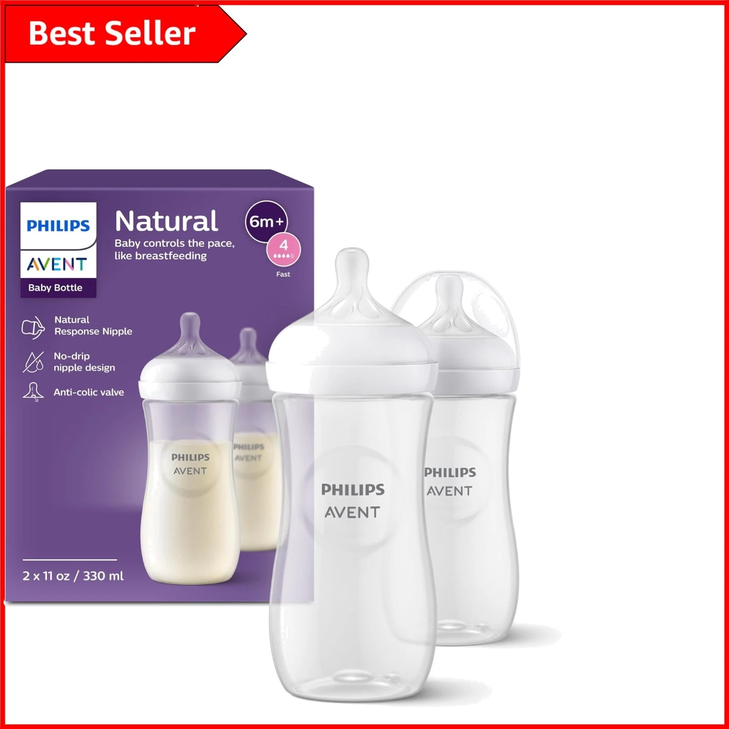 Philips Natural Baby Bottle Set 330ml with Response Teat – 2 Pack