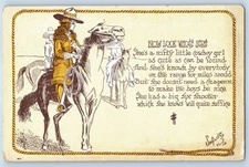 c1910's Cowgirl Riding Horse Now Look Whose Here Poem Signed Artist Postcard