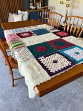 Vintage Granny Square Afghan Handmade Crochet Knit Throw