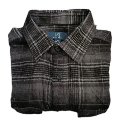 GEORGE Flannel Shirt XS Men Fall Winter Button-Down Pocket Casual Plaid Bl/Gray