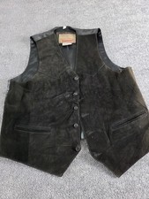 Vintage Leather Vest Mens Medium Permit Platinum Western Lined Button Black