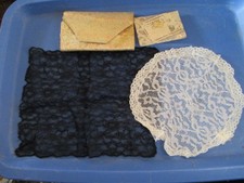 Vintage Black Mantilla Veil Chapel Head Covering  9" White Chapel Cap  Pouch