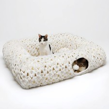Extra Large Cat Tunnel Bed for Indoor Cats with Warm Mat, Cat Toys Cave Dount...