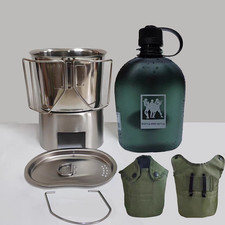 Outdoor Military Tritan Canteen Camping Hiking Water Bottle Bowl Stove Bag Set
