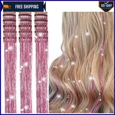 18 Pcs 20 Inch Reusable Pink Hair Tinsel Extensions - Perfect for Any Occasion