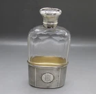 ANTIQUE VICTORIAN SOLID SILVER MOUNTED 6.34FLOz GLASS HIP FLASK 262g LONDON 1874