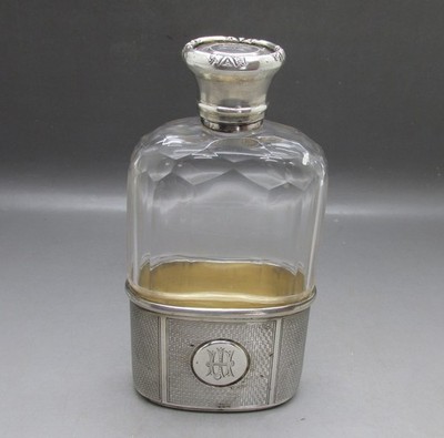 ANTIKER VIKTORIANISCHER FLÜFTKOLBEN MASSIV SILBERMONTIERT 6,34 FLOz GLAS 262g LONDON 1874