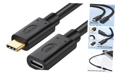3FT Thunderbolt 4 Extension Cable, USB Type C Flexible TPU Fast Charge Cable 
