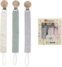 3PCS Kit Catenella in Tessuto Porta Ciuccio Neonato,Cotone, Con Clip, Legno Fagg