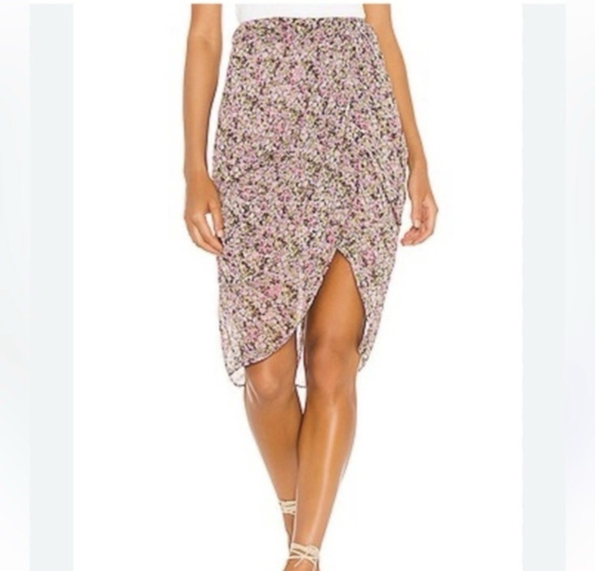 For love & lemon Chiffon Floral Ruched Pencil Skirt Slit Zip size s