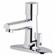 Chicago Faucet Metering, 4" Mount, Commercial 3 Hole Straight Spout Bathroom