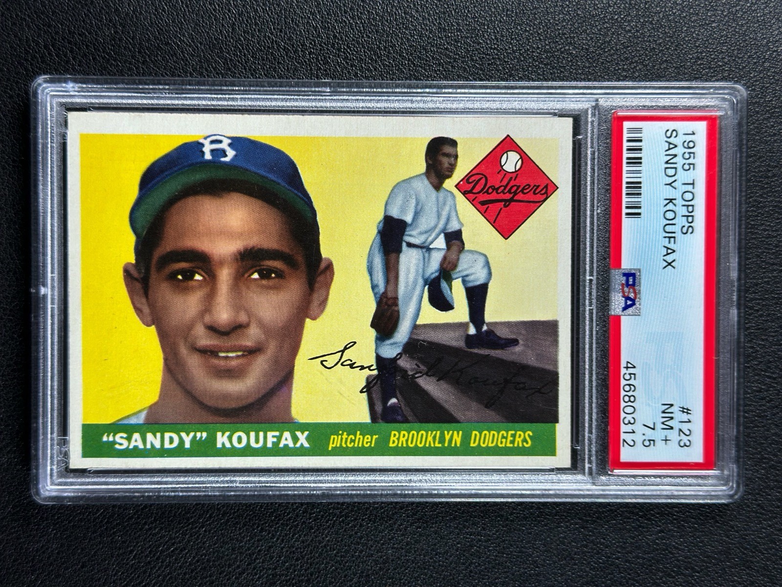 SANDY KOUFAX PSA 7.5 1955 TOPPS BASEBALL #123 ROOKIE RC DODGERS "PERFECT COLOR"