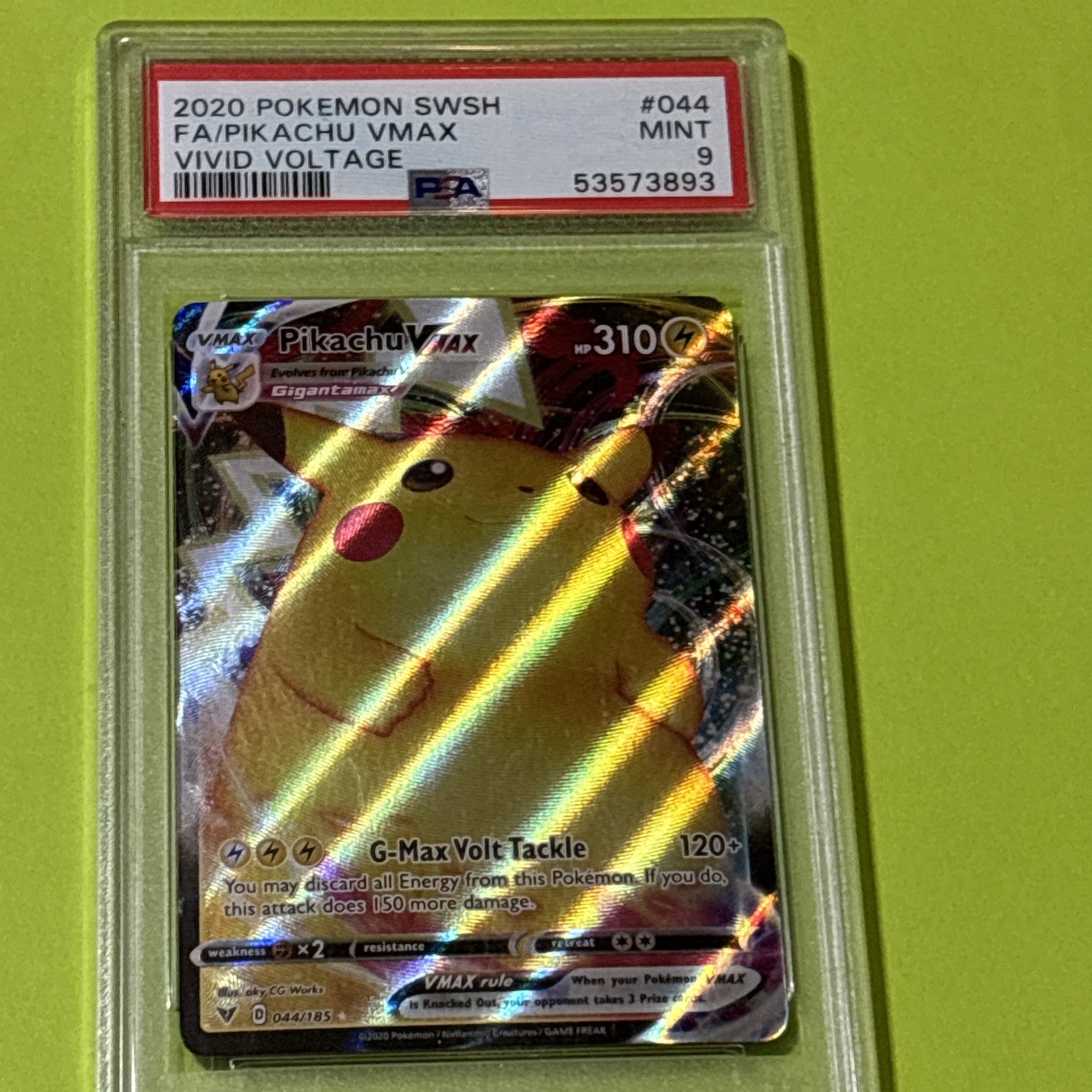 2020 Pokemon SWSH FA/Pikachu VMAX Vivid Voltage #44 PSA 9
