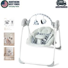 Cushioned Indoor/Outdoor Baby Swing - Battery-Powered with Easy Folding Design
