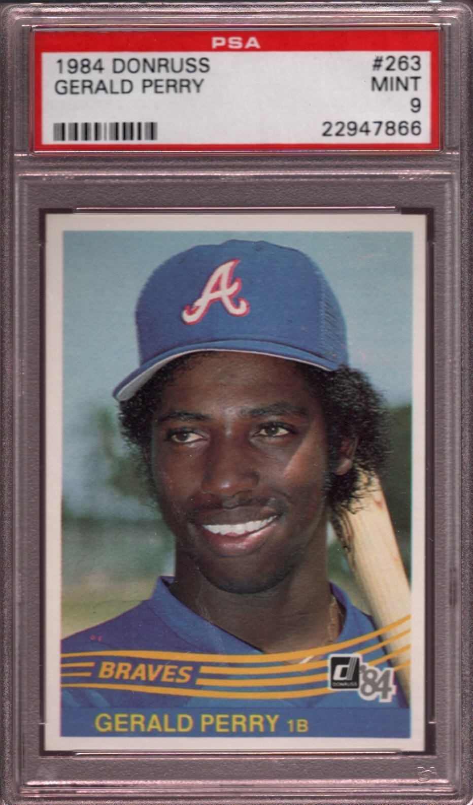 1984 DONRUSS # 263 GERALD PERRY (ROOKIE) ATLANTA BRAVES (RARE) PSA 9 MINT