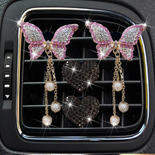 4 Pcs Pink Bling Butterfly and Heart Car Air Fresheners Vent Clips Diffuser Vent