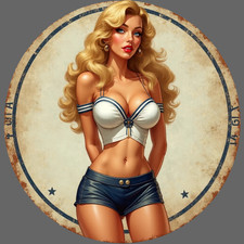 Pinup Girl Sticker Vinyl Decal blonde retro sailor model vintage bombshell