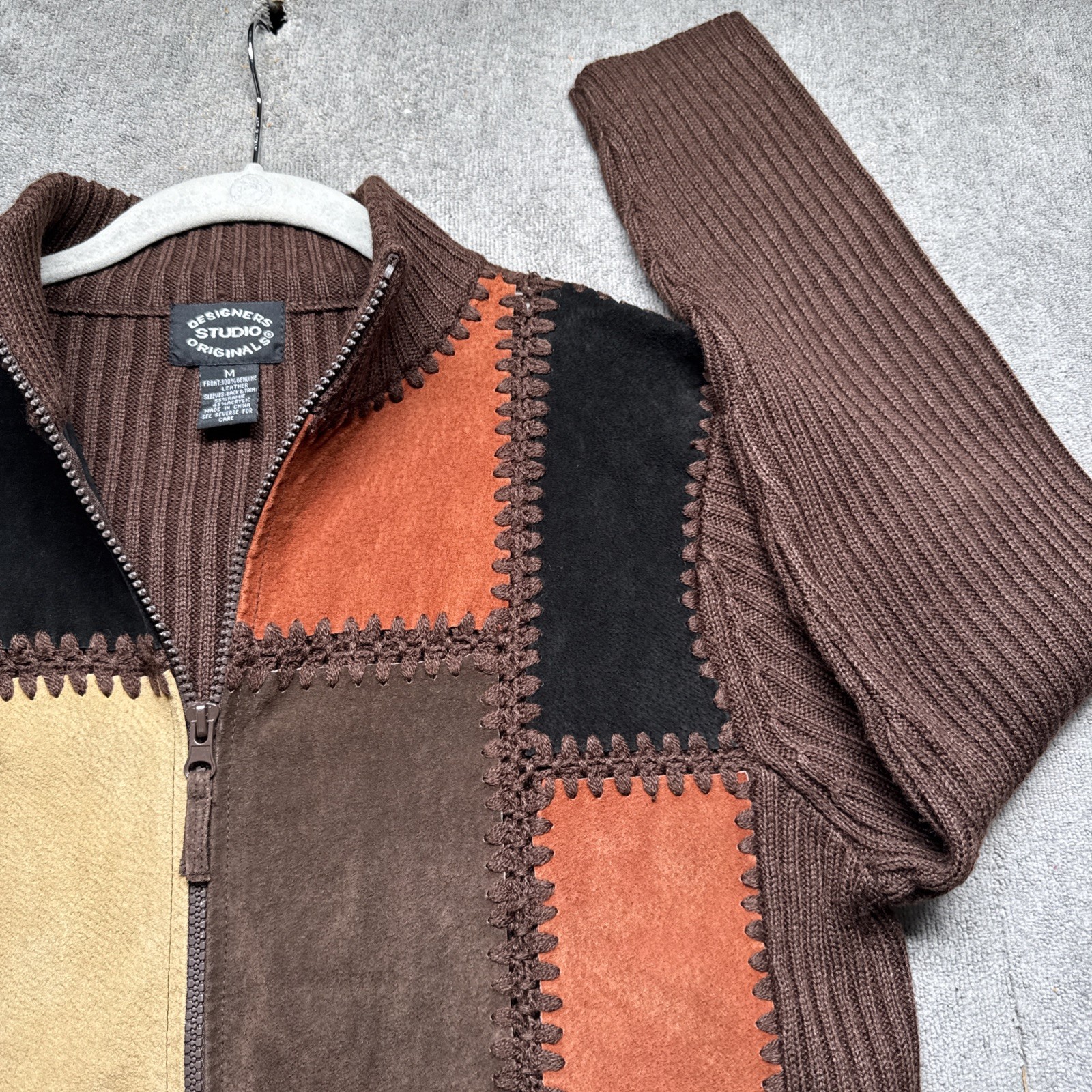 90s Suede Patchwork Jacket Boho Western Rustic Br… - image 3