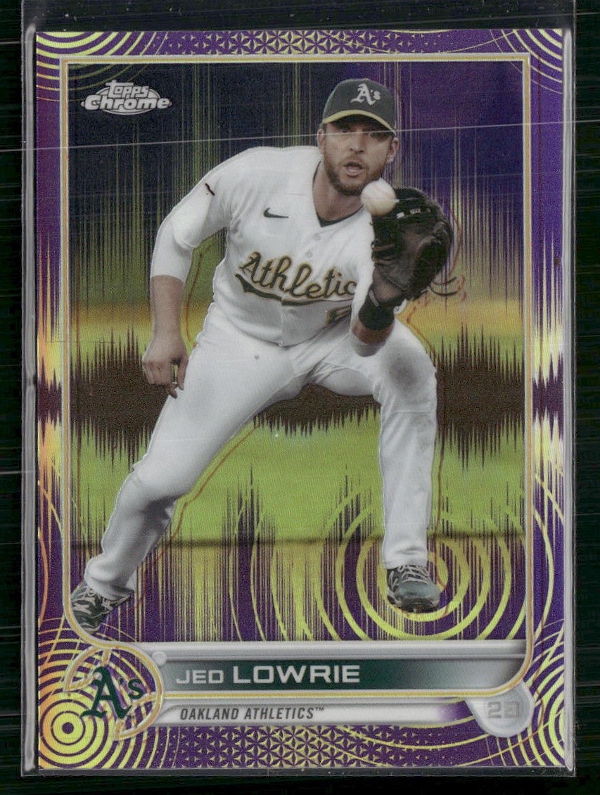 2022 Topps Chrome Sonic Jed Lowrie Purple/Yellow Sonic Pulse Refractor #/299