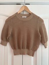 Aritzia Babaton Lucida Loose Knit Sweater Beige Tan Cropped Women's Size Small