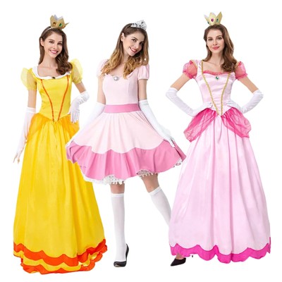 Halloween Cosplay Peach Prinzessin Kleid Mario Kostüm Set Karneval Party Kleider