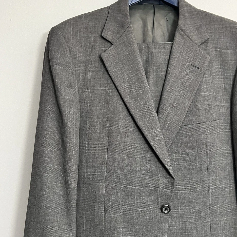 复古 Burberry London 套装男式 40R 码裤子 33Wx32L 灰色格子 2 件套 — 第 3/4 张图片