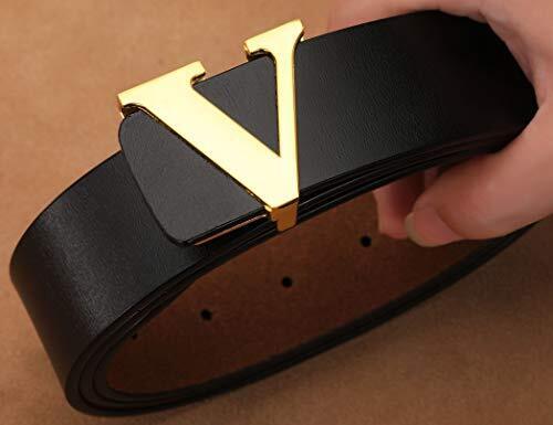 Men's Classic Gold/Silver V-Buckle Design Soft Calfskin Belt Gift For Birthday - Picture 2 of 8
