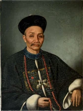 oil painting handpainted on canvas "a Chinese Merchant in the Qing Dynasty"