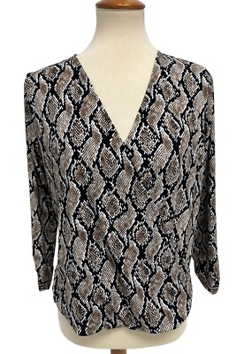 Michael Kors Women's 3/4 Sleeve Snake Print V-Neck Blouse Size S