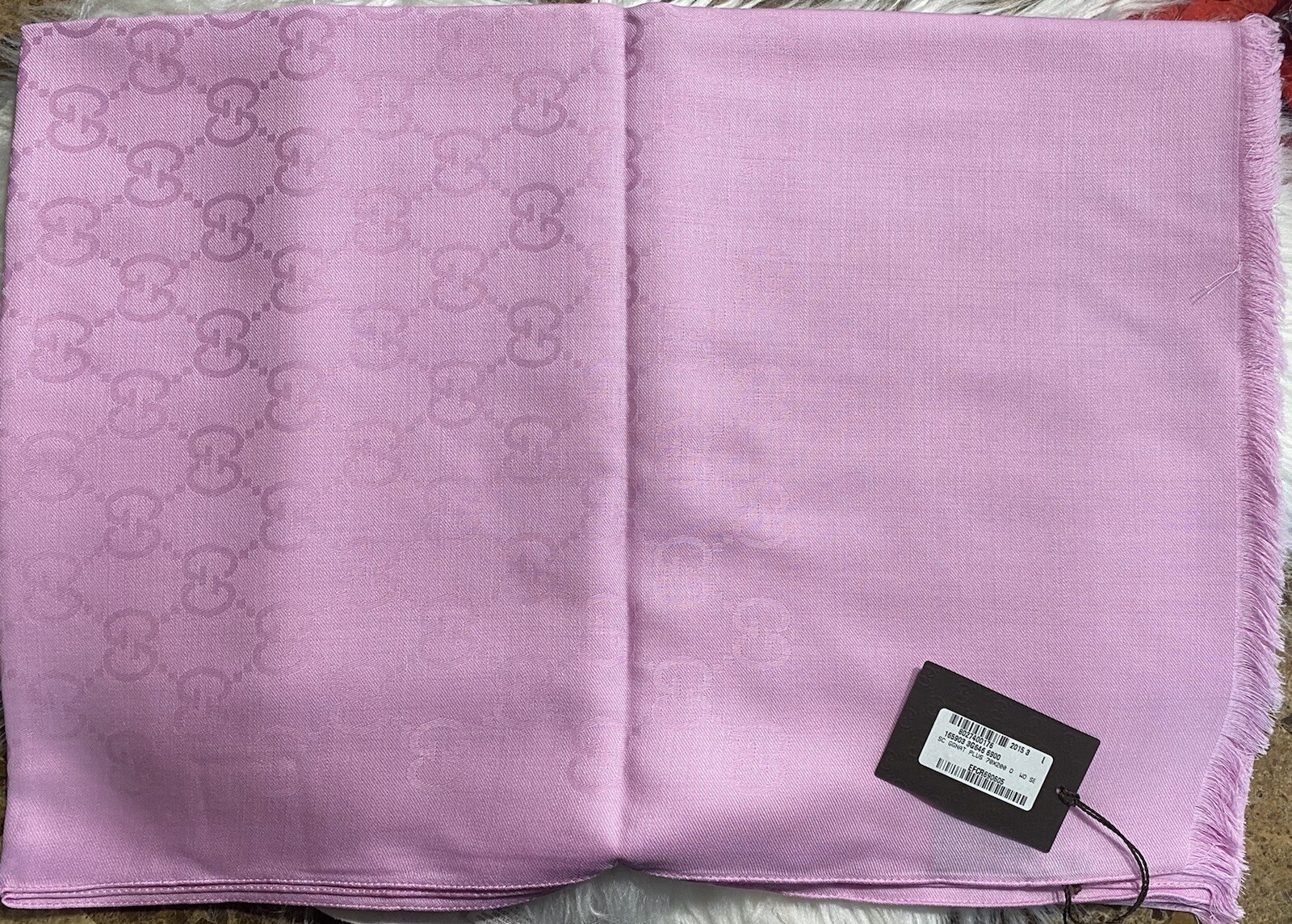 NEW GUCCI GG Guccissima Rose Pink Wool Silk Blend Wrap Monogram Shawl Scarf image 6