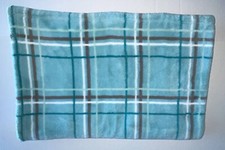 LITTLE MIRACLES GREEN TEAL GRAY WHITE PLAID BABY BLANKET M5