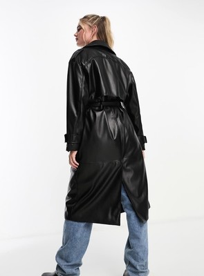 Pull & Bear Trenchcoat Lederjacke Gr. S Schwarz Kunstleder Mantel