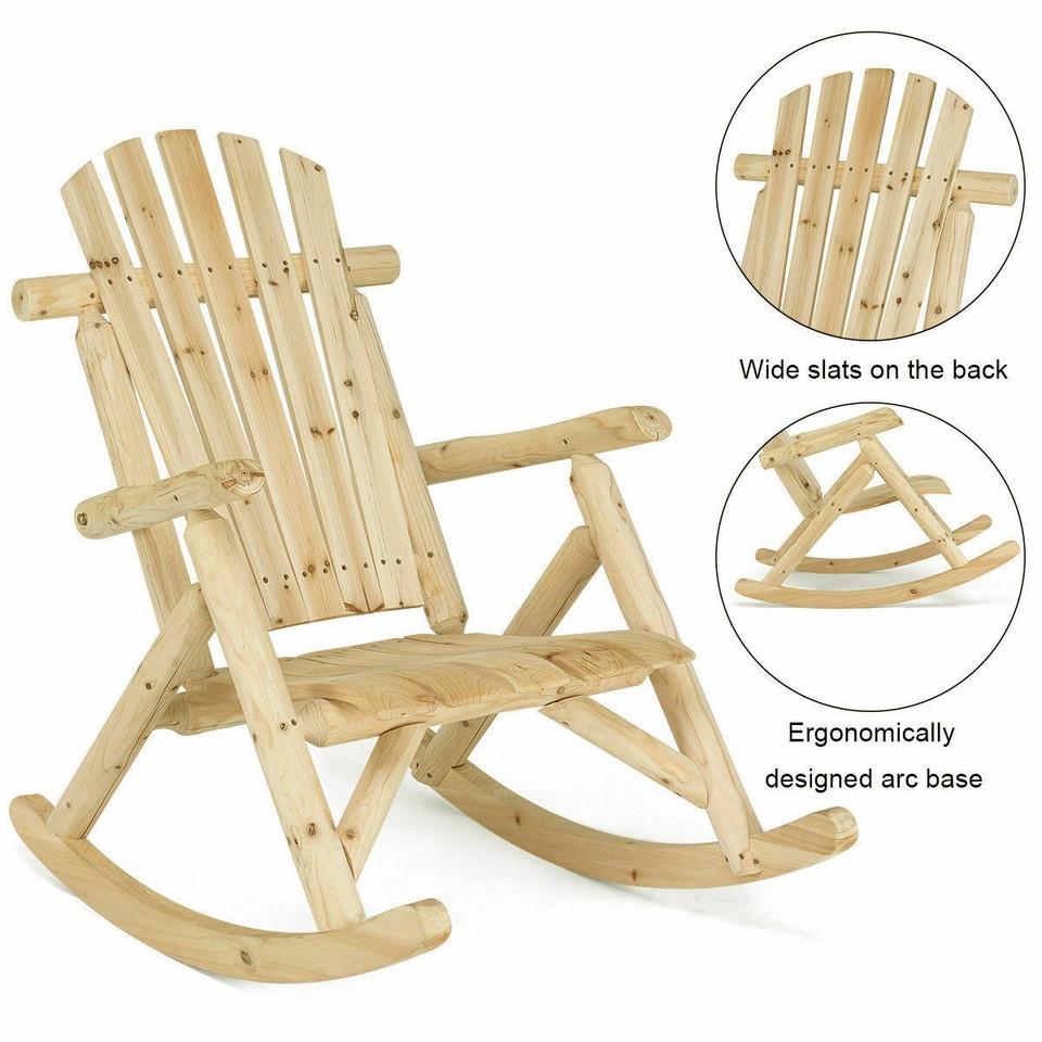 Log Rocking Chair Wood Single Porch Rocker Lounge Patio Deck Furniture ...