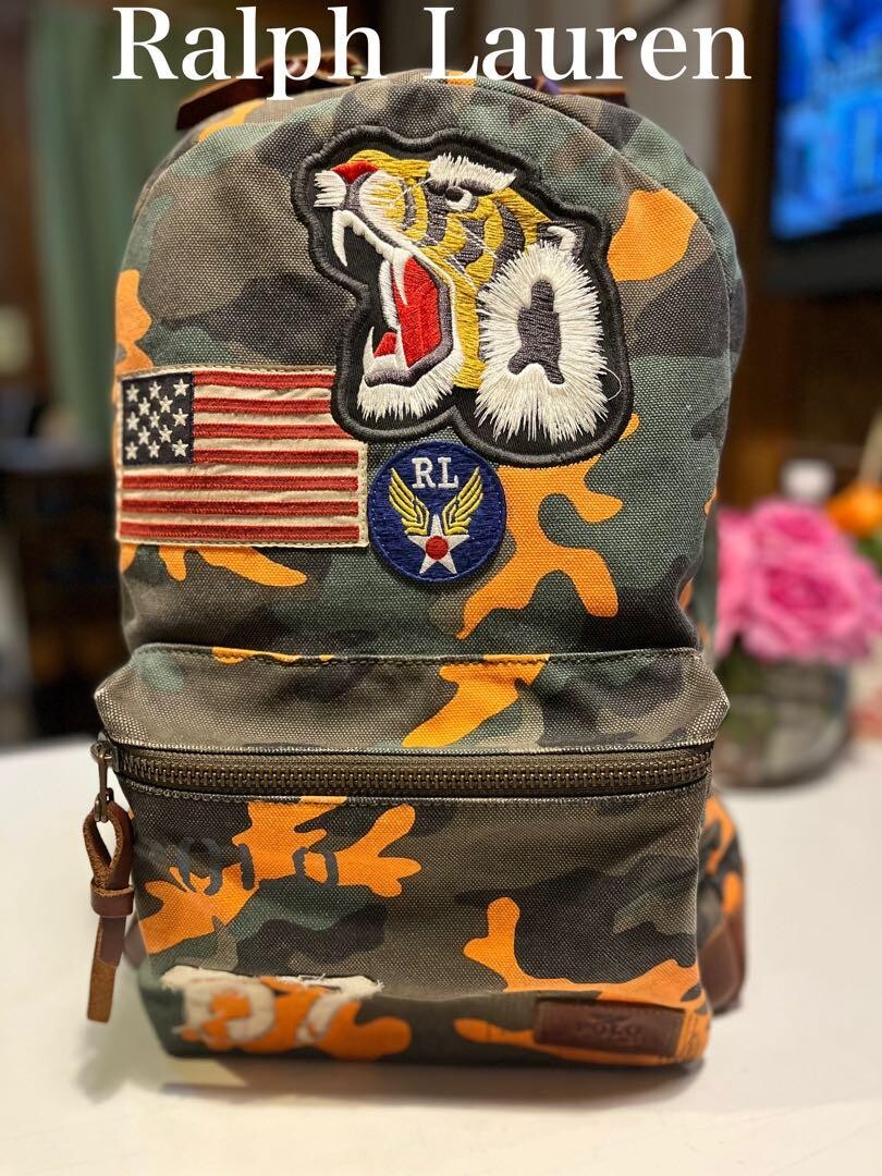 POLO Ralph Lauren カートバッグ タイガー　迷彩柄 Polo Ralph Lauren Tiger USA RL Patches Backpack Bag Canvas Camo