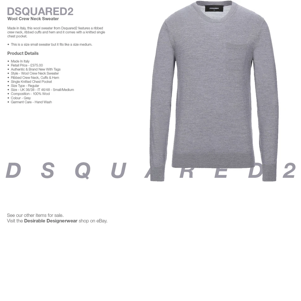 DSQUARED2 Jumper Crew Neck Wool Sweater Mens Grey Size S - RP £375.00 - Image 2 of 4