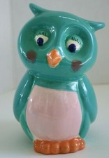 Teal Green Owl Piggy 7" Coin Bank Ceramic