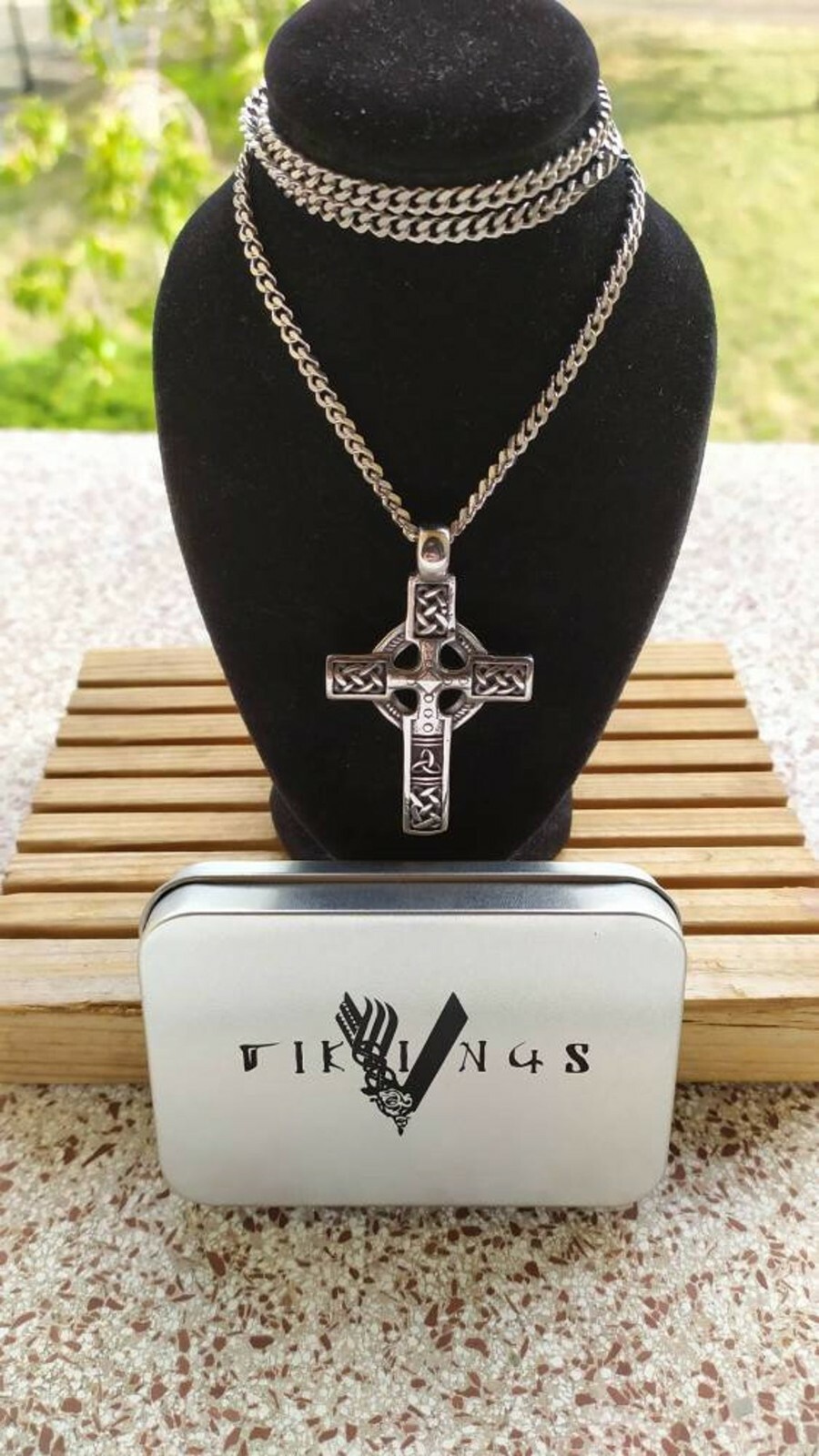 Pendentif croix viking acier inoxydable anti-noircissement avec chaîne