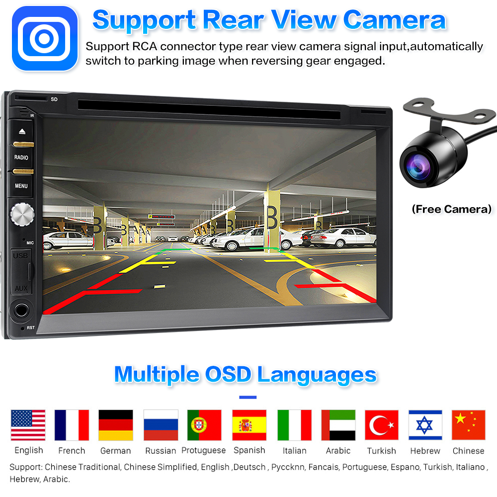 Car Stereo Bluetooth Radio CarPlay Double 2Din 7'' DVD Player With