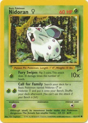 1995 nidoran pokemon card value Pokemon Card - Base 2 Set 82/130 - NIDORAN F (common) - NM