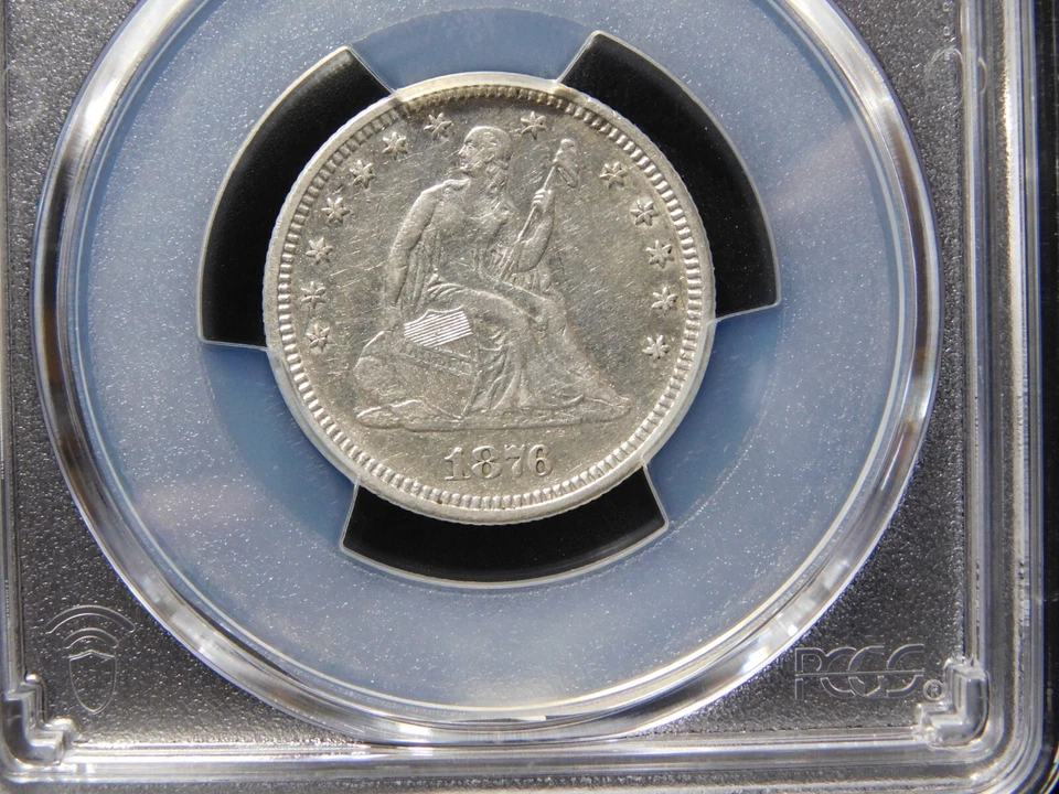 VINTAGE US COINS  1876 SEATED LIBERTY  SILVER QUARTER PCGS GOLD SHIELD XF DETAIL - Image 3 of 4