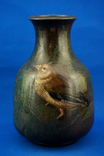 BRUNO BARATTI PESARO Futurist majolica ceramic vase Bas-relief Bird 1900 Italy