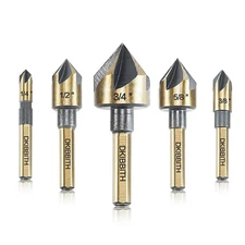 Countersink Drill Bit Set, 5 Pieces High Speed Steel 82 Degree 5 Flute 6Mm round