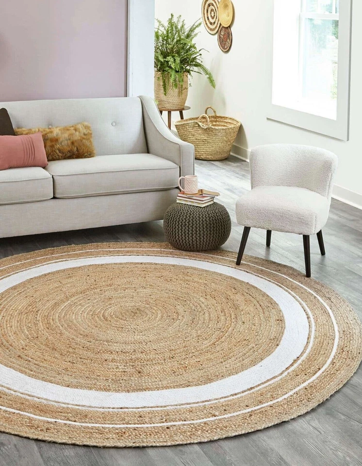 Rug Round Natural Jute Braided Handmade Circle Rug Farmhouse Jute Rug Boho Rug - Image 2 of 4