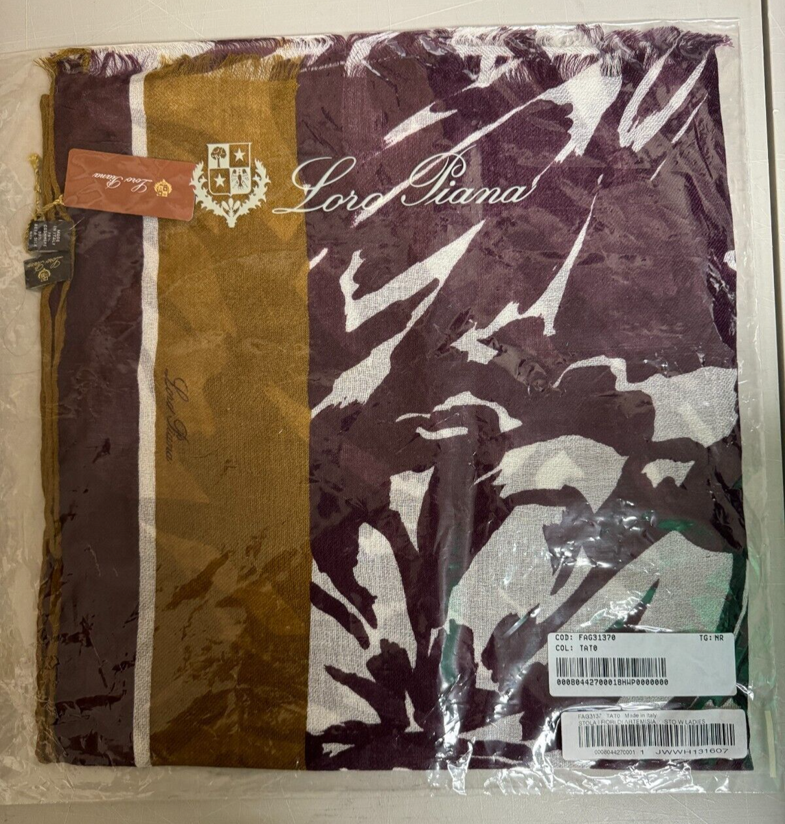 AUTHENTIC Loro Pianna Women's Stole Cashmire Silk Purple/Beige