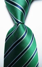 New Classic Striped Green White Blue JACQUARD WOVEN Silk Men's Tie Necktie