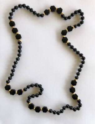 OLD TIFFANY 1980's ONYX BALL NECKLACE Saks Vintage Black Onyx