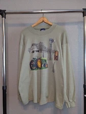Vintage 1980s Air Waves Farm Tractor Windmill Long Sleeve Shirt Green Size Large